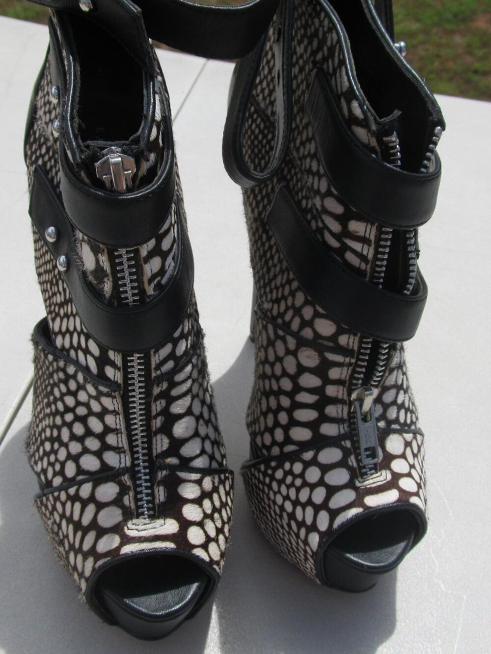 Nwob, Kate Ferguson Eroreni Leather Calf Hair Ankle Platform Heels Black 6.5